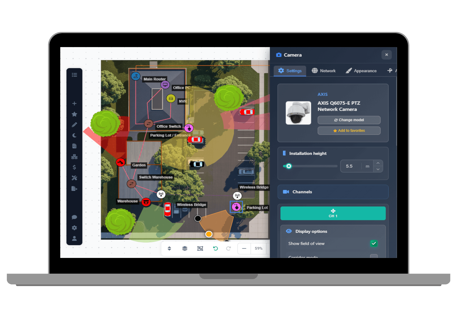 CCTV Design Tool felület
