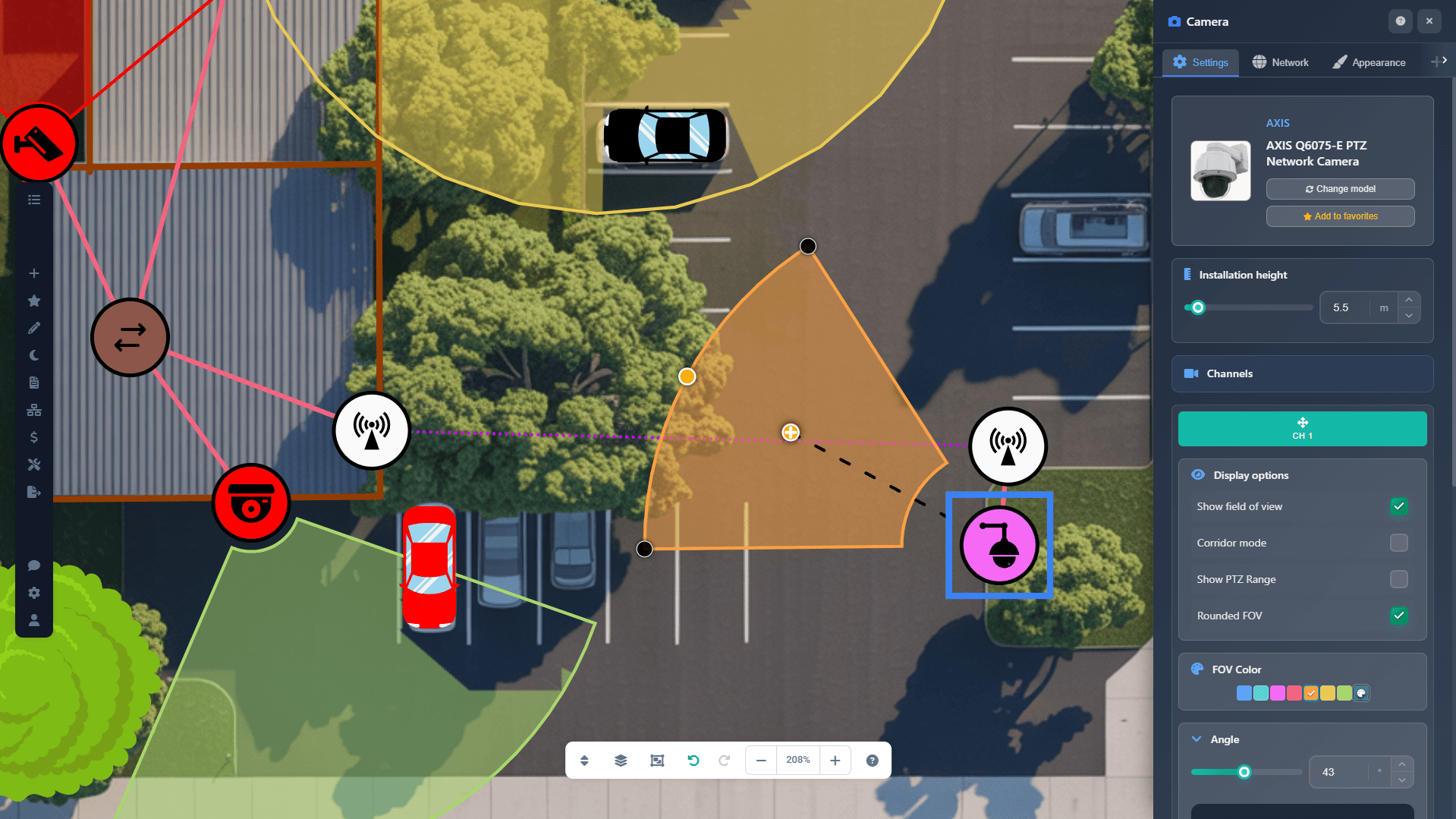Flerdisciplinær plantegningseditor: CCTV, alarm, adgangskontrol, netværk